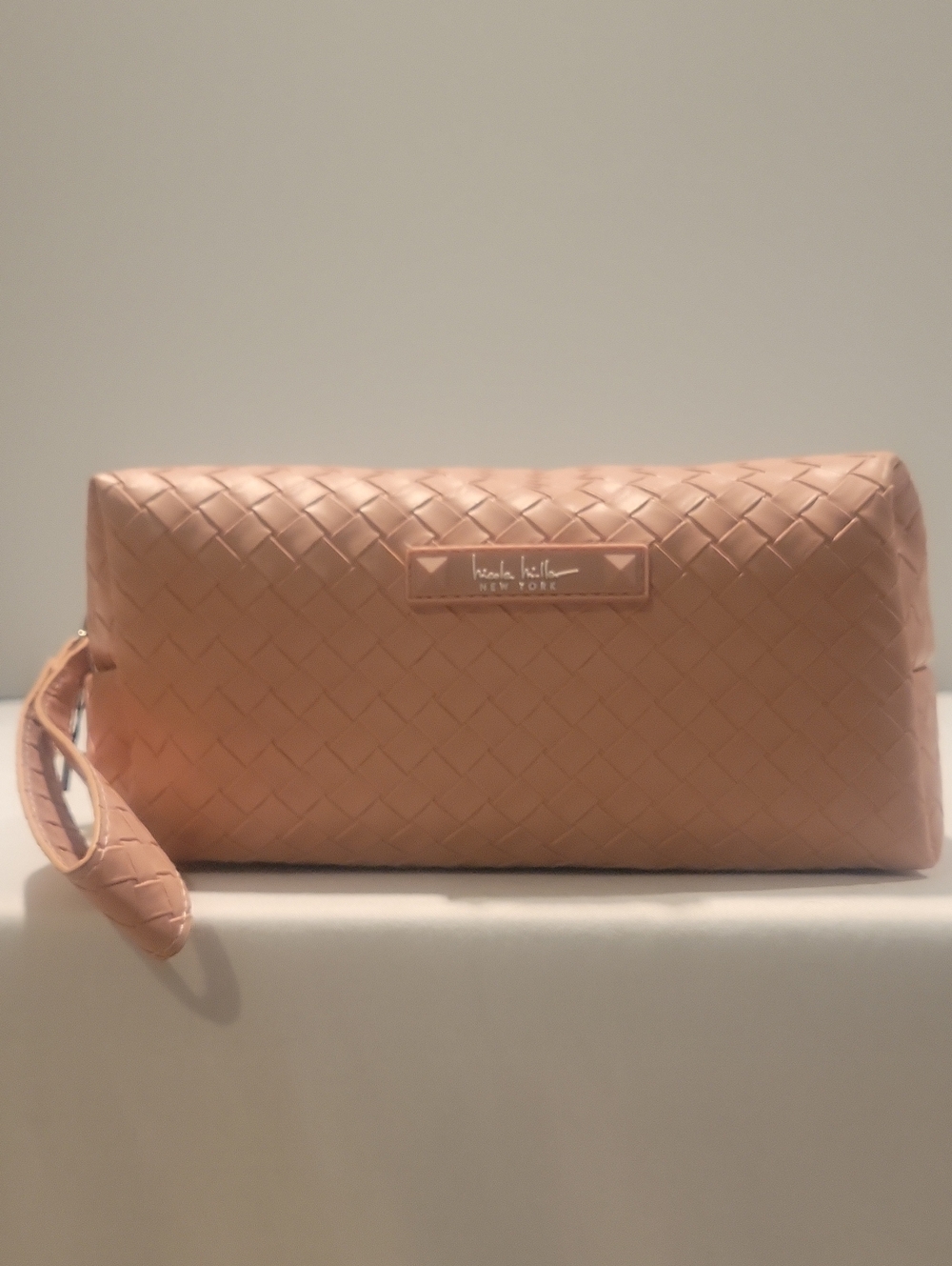 Nicole Miller Soft Pink Woven Cosmetic Bag with Strap